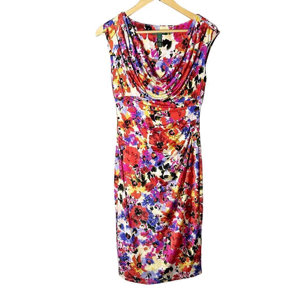 Lauren Ralph Lauren Sleeveless Dress Floral Jersey Stretch Size 4